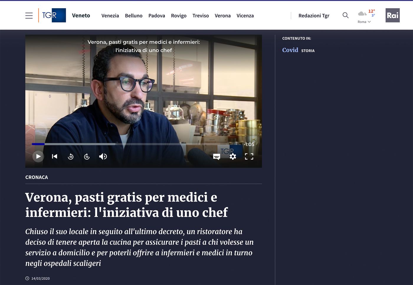 Rai 1 — Verona, pasti gratis per medici e infermieri: l'iniziativa di uno chef